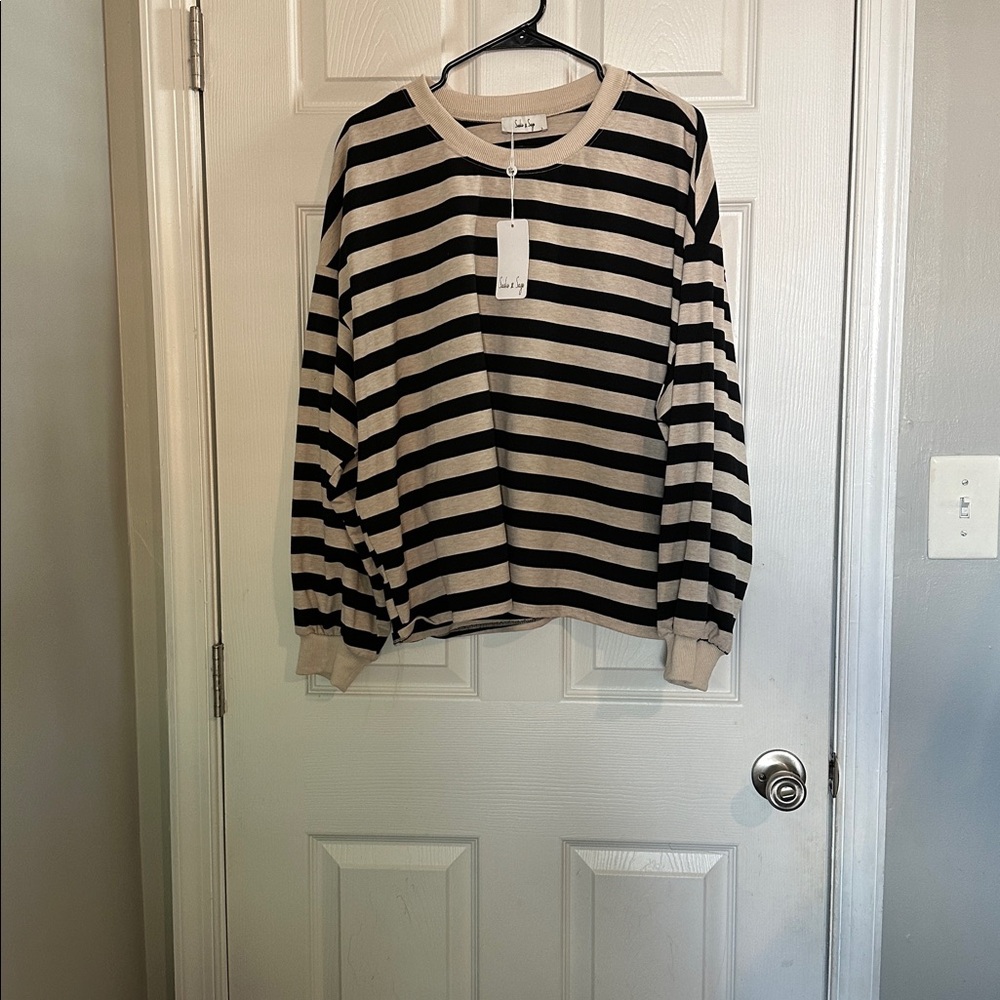 Sadie & Sage Black and Cream Striped Top